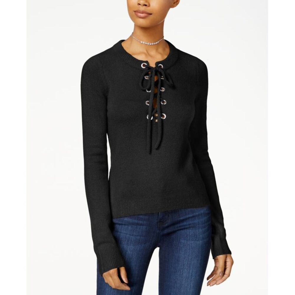 Planet Gold Juniors Lace Up Grommet Sweater